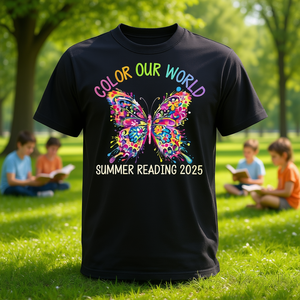 Colorer notre monde, lecture estivale 2025, t-shirt papillon - Product Image 3