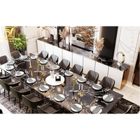 Salle à manger rectangulaire en acier inoxydable, table à manger moderne en marbre véritable 12 chaises