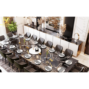 اضافية كبيرة غرفة الطعام مستطيل الفولاذ المقاوم للصدأ الحقيقي الرخام منضدة طعام حديثة 12 الكراسي - Product Image 4