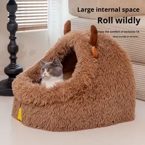 Cama de Felpa <span class=keywords><strong>para</strong></span> Perros y Gatos, Diseño de Monstruo Pequeño, Estampado de Animales de Dibujos Animados Modernos, Cálida y Acogedora <span class=keywords><strong>para</strong></span> Dormir Profundamente en Todas las Estaciones - Product Image 1