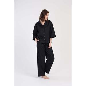 Conjunto de Pijama Elegante para Mujer, Camisa Oxford con Cuello y Botones, Manga 7/8 con Bolsillos - Product Image 2