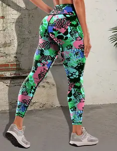Cougar Block print butt lift yoga workout pants, high-waisted stretch running fitness pants, women's activewear leggings
