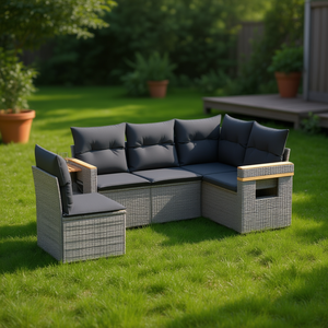 Ensemble de canapés de jardin en rotin gris avec accoudoirs réglables, mobilier d'extérieur de style contemporain, 4 places - Product Image 2