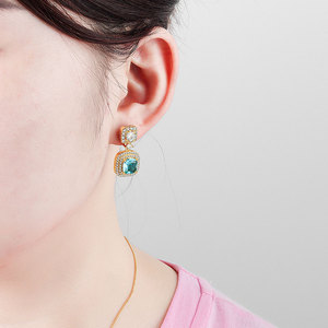 Spj Tùy Chỉnh Bán Buôn Màu Xanh Cubic Zircon Stud Bông Tai Phụ Nữ 18K Vàng Mạ 925 Sterling Bạc Trang Sức Vòng Drop Bông Tai - Product Image 3