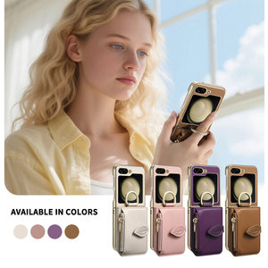 Custodia Protettiva a Doppio Strato con Portafoglio per Samsung Galaxy Z Flip 6 con <span class=keywords><strong>Porta</strong></span> Carte, Specchio Integrato e Cerniera - Product Image 2