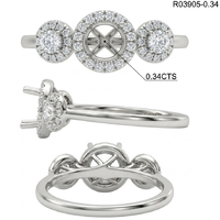 Bague semi-montée triple halo en or blanc 18 carats de qualité supérieure, avec trois pierres, classique, pour fiançailles et mariage, sertissage central, vente en gros OEM