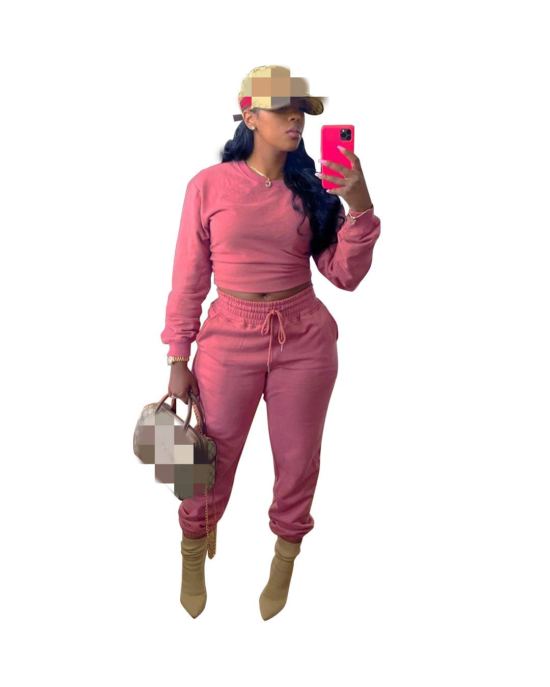 W81015-топ и брюки, модные повседневные однотонные женские брюки с длинным рукавом и О-образным вырезом, комплект из двух предметов