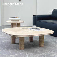 Table basse gigogne en travertin naturel sur mesure OEM pour salon, ensemble de tables basses en travertin, table de salon moderne de luxe en travertin