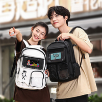 Sac à dos blanc grande capacité 36-56L avec fenêtre transparente, fermeture éclair étanche, sac à bandoulière pour l'école et les voyages, décontracté, unisexe, usage quotidien