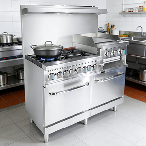 ציוד למטבח מסחרי כיריים גז 6 להבות עם פלאנצ'ה 24 אינץ', סלמנדרה ותנור - Product Image 4