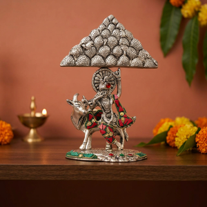 Statue artisanale plaquée argent de Krishna avec vache, style Parvat, pour la décoration intérieure, décoration religieuse et cadeaux - Product Image 6
