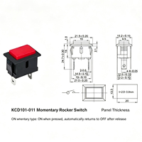 Interrupteur à bascule momentané plat 15*21mm KCD1-101 2 broches sans verrouillage à retour automatique rouge 6A 250V pour le contrôle de l'alimentation des équipements