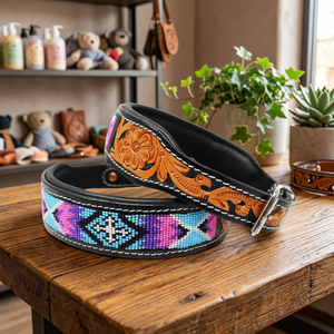 Exclusive Handmade Highest Quality Genuine Leather Solid Rivet Eco-Friendly <b>Beaded</b> <b>Dog</b> <b>Collar</b> Customized Brand Logo Custom Size - Product Image 2