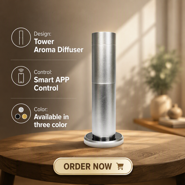 Tower Scent Diffuser Classic Column Metal Design, Compact Size, Professional Aroma Machine for Home, Office, Commercial