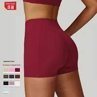 Shorts de yoga moulants taille haute ultra-extensibles en nylon et élasthanne, coupe croisée, couleur unie, pour le sport, la course et le cyclisme en extérieur