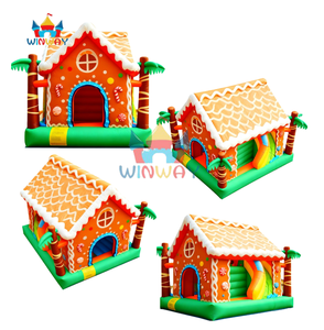 Château gonflable PVC pour location événementielle, combo toboggan aquatique et château sauteur, motif Bonhomme de pain d'épices Noël pour enfants - Product Image 3