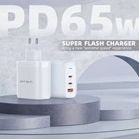 Adaptor Dinding Pengisian Cepat GaN 65W USB-C 3-Port PD/QC3.0 Output 20V 3.25A untuk Laptop, Ponsel, Tablet, Smart Watch, Peralatan Rumah Tangga
