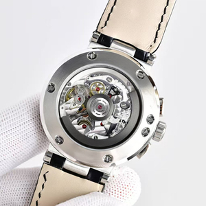 Relojes Mecánicos de Lujo para Hombre, con Cronógrafo, Visualización de Fecha y Día, Cristal de Zafiro, Caja Plateada, Esfera Blanca con Diseño de Olas - Product Image 3