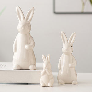 Decoración de cerámica <span class=keywords><strong>para</strong></span> el hogar, bonito adorno de conejo blanco de cerámica, figuritas de conejito de Pascua <span class=keywords><strong>para</strong></span> REGALOS FESTIVOS, estantería, Decoración de casa - Product Image 1