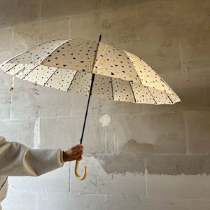 Parapluie manuel long à manche en J en bois, imprimé petit cœur, avec logo personnalisé OEM, pour femme, cadeau, vente en gros - Product Image 5