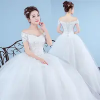 Vestido de Noiva de Alta Qualidade, Barato, Ombro Fora, Bege, Branco, Vestido de Noiva