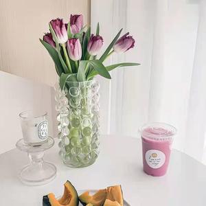 Vase en verre à bulles de style court et de petite taille, transparent, style Ins, décoration française en relief, articles pour l'arrangement floral dans le salon - Product Image 2