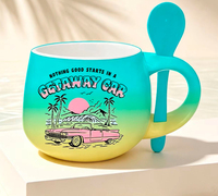 Mug en céramique de petite capacité avec cuillère, cadeau promotionnel personnalisé avec logo, souvenir de voyage, tasse à café pour cadeau