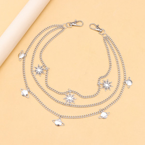 Cadena de cintura de aleación de zinc con diseño de cielo estrellado, sol y planetas, estilo punk, accesorio de uso diario para hombres y mujeres - Product Image 3