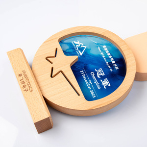 Solid Wood Crystal <b>Trophy</b> Laser <b>Engraved</b> Champion Award For Conference Business Gifts - Product Image 3