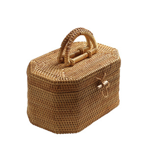 Handmade Rattan Woven Tote Box Rectangle Tea Set <b>Storage</b> Food <b>Basket</b> Pu Erh Tea Cake Gift Box With Handle Yunnan Origin - Product Image 5