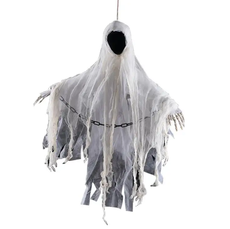 Halloween Horror Props Haunted House Decoration Luminous Voice Control Faceless Male Faceless Hanging Ghost