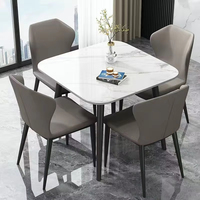 Ensemble de table à manger carrée moderne avec chaises rembourrées, plateau en bois gris et blanc, pieds noirs, hauteur réglable, durable, 4 places, pour la salle à manger à domicile