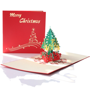 Vente en gros Fabricant en vrac Carte de voeux de Noël 3D <span class=keywords><strong>Pop</strong></span> up Papier à découper créatif Arbre de Noël Petit Festival Célébration - Product Image 1