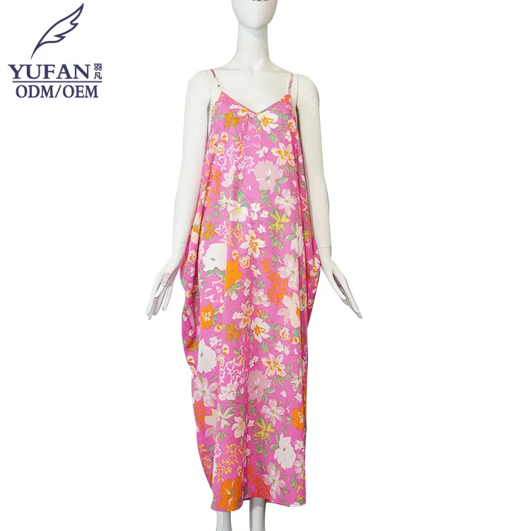 YuFan personnalisé été rouge Floral longue robe élégante dames vêtements décontractés pour les femmes