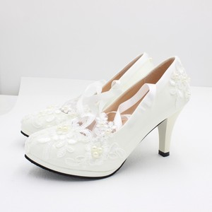 Zapatos Planos Blancos para Novia con Encaje Floral y Cinta, Zapatos de Vestir para Damas de Honor, Calzado para Ceremonia de Boda - Product Image 1