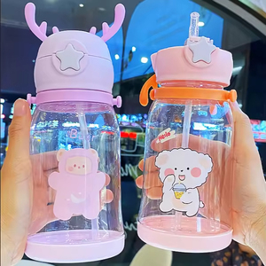 600ml Botellas Para Agua Infantil BPA Free <b>Plastic</b> Cartoon Bear Cute School Children Kids Water Bottle With <b>Straw</b> - Product Image 3
