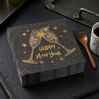 20 serviettes de table jetables pour le Nouvel An, motif verre à champagne noir et or, logo personnalisé, vaisselle de banquet