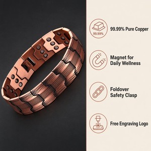 Heilendes, verstellbares Arthritis-Schmerzlinderungsarmband für Damen und Herren, Großhandel, modisches Gliederarmband, individuelles Schmuckstück aus reinem Kupfer mit Magnetfunktion - Product Image 2