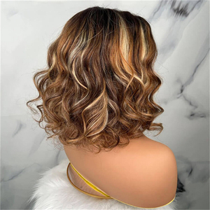 Vente en gros 10-14 pouces Blonde Highlight Bob perruques coiffures courtes cheveux humains brésiliens pour les femmes avec dentelle transparente - Product Image 4