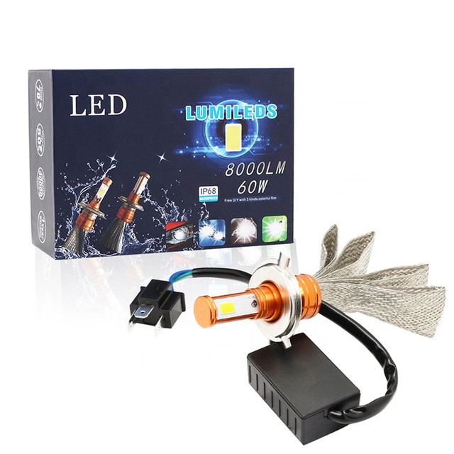Super Bright 12V 12W H4 BA20D P15D LED Motorcycle Headlight Bulb 6000K COB Chip 360 Degree Beam 4000 Lumens New Condition