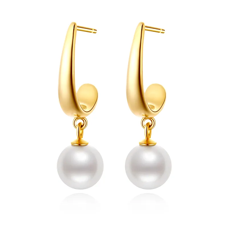 Dropshipping Trendy Jewelry 925 Sterling Silver Earrings Luxury Pearl Pendant Chain Gold Plated Earrings