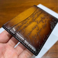 Dompet Kartu Kulit dengan Pewarnaan Vintage Buatan Tangan, Kulit Sapi Kecil Impor, Dilengkapi Cetakan Scritto dan Tas Kartu Retro