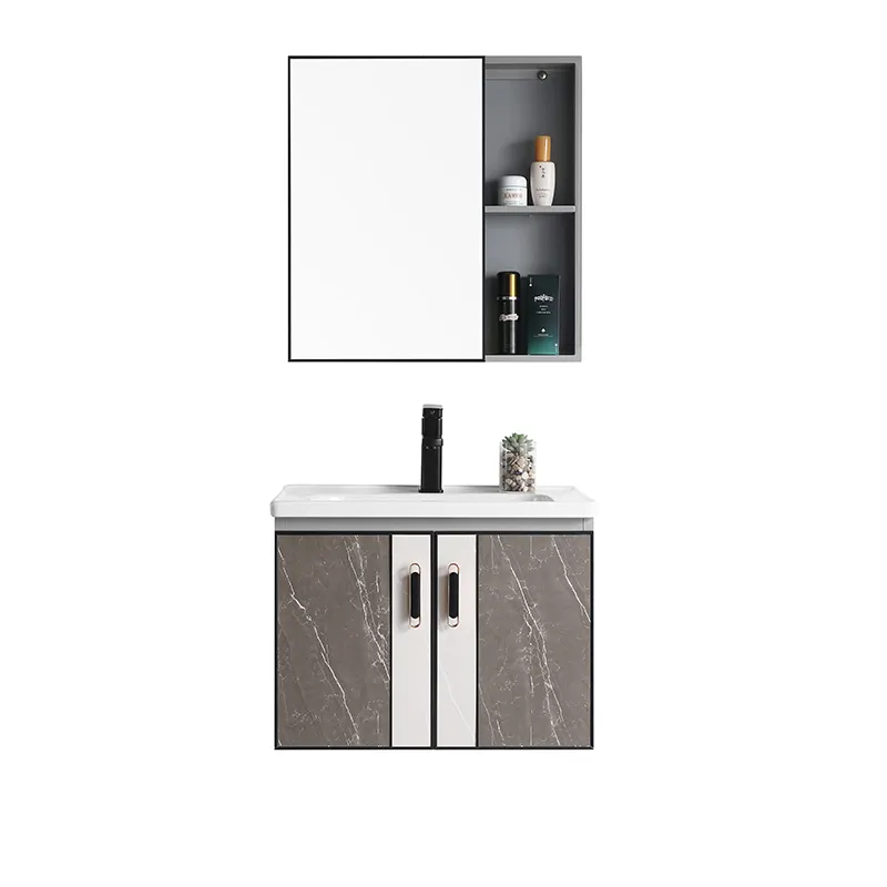Contemporary Aluminum vanity bathroom waterproof Set Waterproof Two Piece Bathroom Cabinet With Mirror Sink