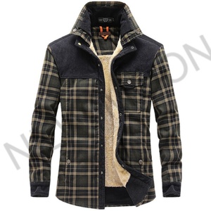 Custom Winter Warm Plush Long-sleeved Plaid <b>Shirt</b> Casual Lapel Corduroy <b>Patchwork</b> <b>Shirt</b> for Men - Product Image 2