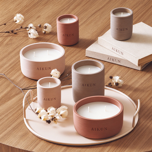 Aikun <b>Pink</b> Taupe Terracotta Colored Ribbed Ceramic <b>Candle</b> with Single And Double Wick Options And Custom Logo for Bulk Orders - Product Image 1
