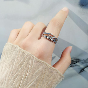 Anillo Giratorio de Cuentas de Cobre con Baño de Oro Blanco, Ajustable, Antiestrés, para la Ansiedad, Diseño de Joyería de Moda - Product Image 3