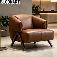 Moderne Weiche Leder-Akzentstühle für Salon Einzelner Sessel mit Holzbeinen Loungesessel für Wohnzimmer Hotel