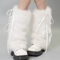 Chaussettes-chaussons souples pour femme, style Y2K, automne/hiver, avec détails nœud et lacets, mi-mollet, en polyester