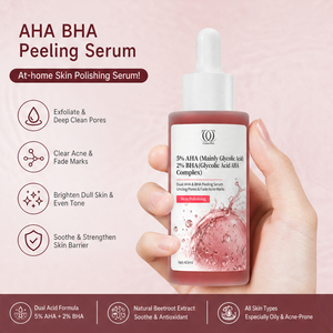 Sérum exfoliant 5% <span class=keywords><strong>AHA</strong></span> <span class=keywords><strong>2</strong></span>% <span class=keywords><strong>BHA</strong></span> 40ml à marque privée – Acide glycolique pour l'acné et les pores - Product Image 2