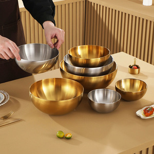 Stainless Steel Salad Bowl <b>Set</b> Gold And <b>Silver</b> Commercial Grade Mixing Bowls For Hotel And Kitchen Use - Product Image 1